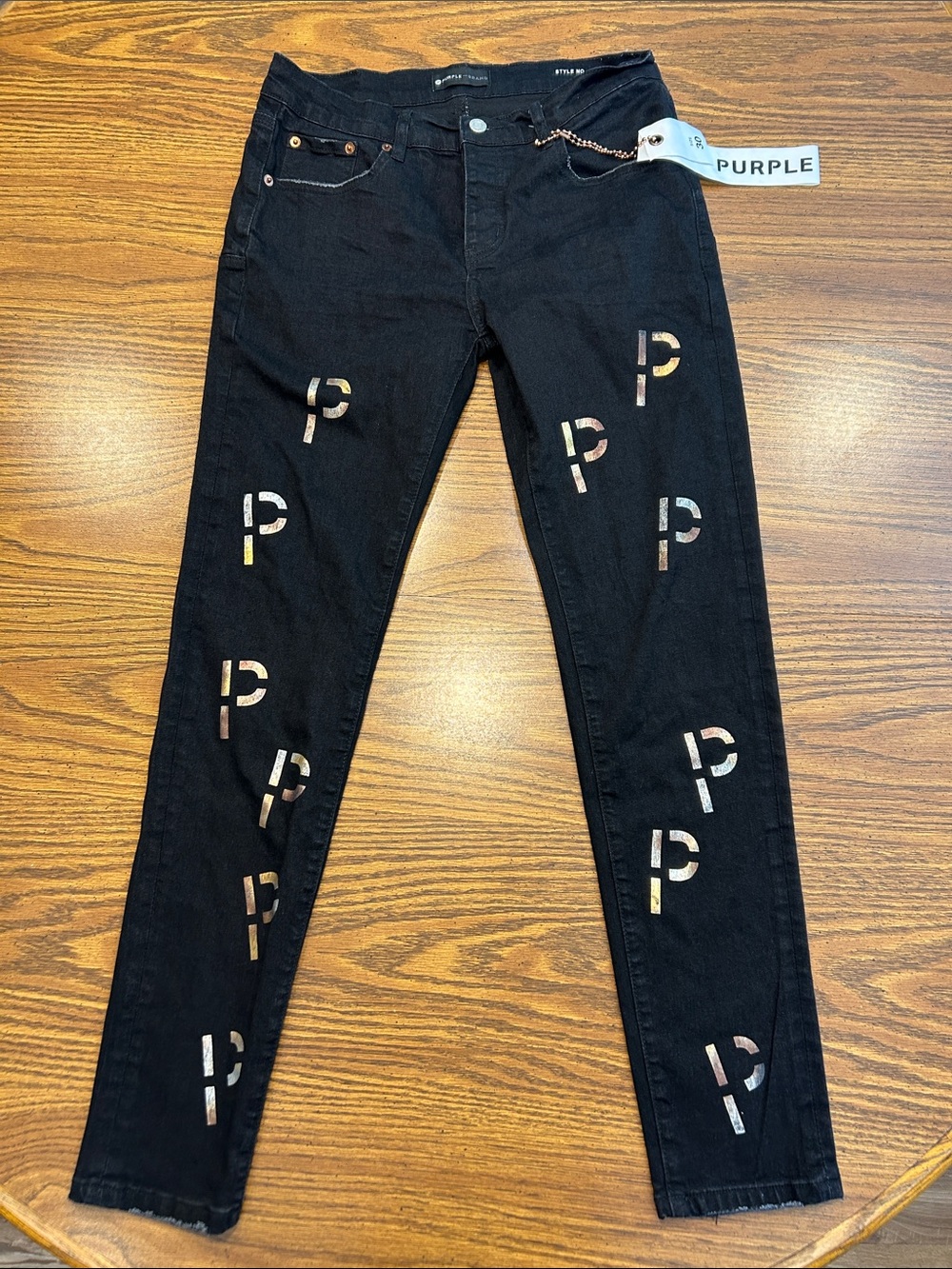 Purple-Brand P Logo Button Fly Jeans